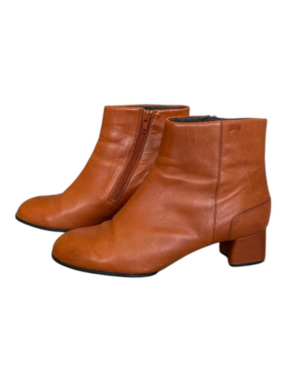 Camper Katie Cognac Leather Ankle Boots Sz 10 Side Zip